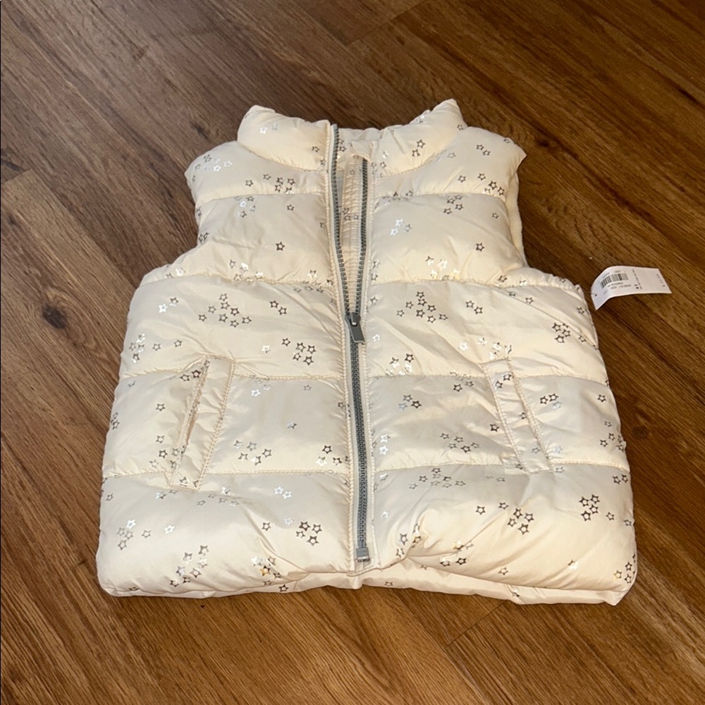 Old navy toddler girl Cream Puffer Vest with Silver Accents